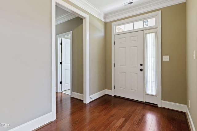 3628 Eagle Farm Dr N, Wilson, NC 27896 - foyer featuring dark wood-style floors, crown molding, and baseboards