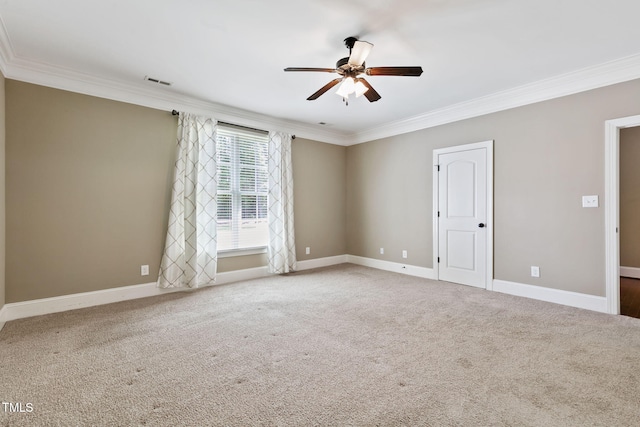 3628 Eagle Farm Dr N, Wilson, NC 27896 - carpeted empty room featuring a ceiling fan, ornamental molding, and baseboards