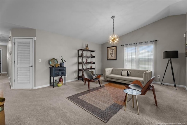 308 Hazel Dr, Stantonsburg, NC 27883 - living room featuring lofted ceiling, carpet, and baseboards