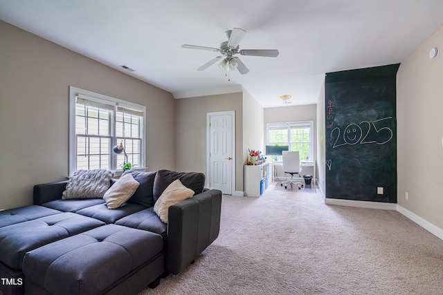 116 Hamilton Hedge Pl, Cary, NC 27519 - living area with ceiling fan, baseboards, and carpet floors
