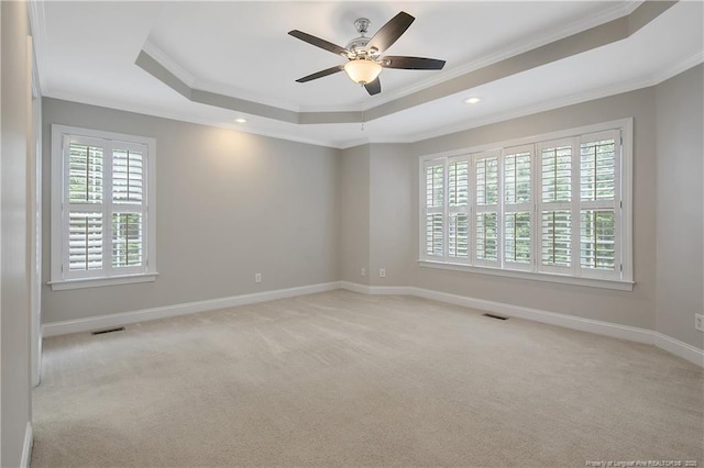 45 Remington Hills Dr, Bunnlevel, NC 28323 - empty room with ornamental molding, plenty of natural light, a ceiling fan, a raised ceiling, and light carpet