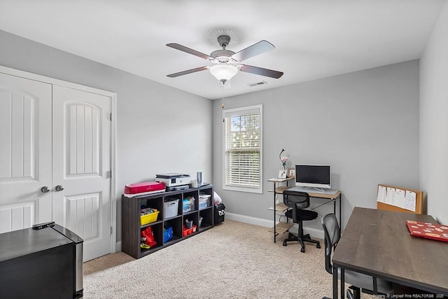 265 Tactical Dr, Bunnlevel, NC 28323 - office area featuring a ceiling fan, carpet floors, and baseboards