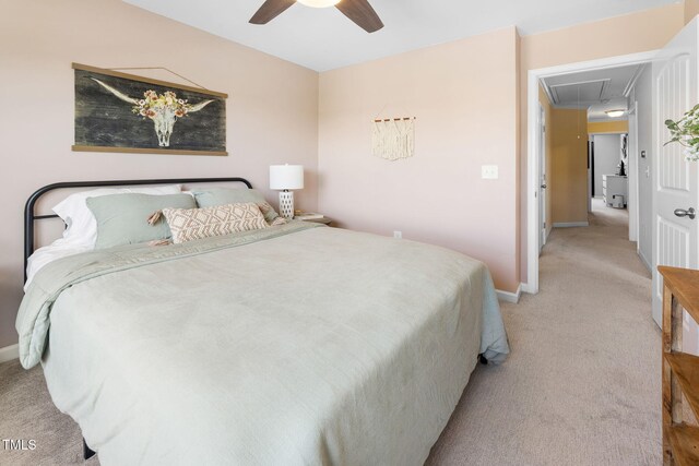 7807 Elmshire Way, Raleigh, NC 27616 - bedroom featuring attic access, light carpet, baseboards, and a ceiling fan