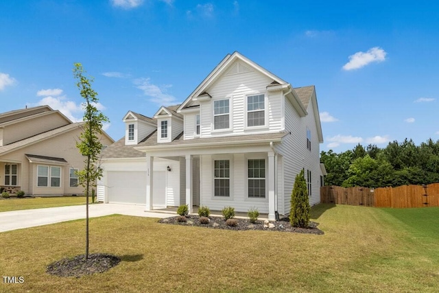 116 Hayfield Dr, Lillington, NC 27546 - traditional home featuring a porch, concrete driveway, a garage, and a shingled roof