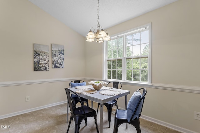 118 Setter Pt, Clayton, NC 27520 - tiled dining space featuring a chandelier, baseboards, and lofted ceiling