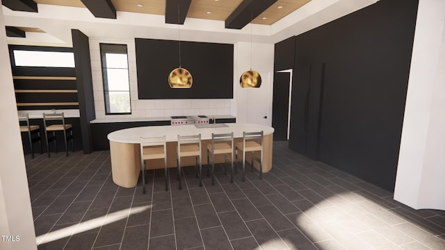 1021 Ferson, Apex, NC 27519 - dining room with beam ceiling and dark tile patterned flooring