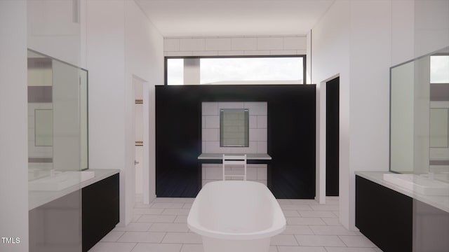 1021 Ferson, Apex, NC 27519 - full bath featuring a soaking tub, vanity, and tile patterned floors