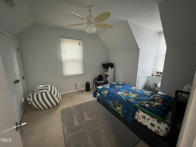503 Pine Run, Knightdale, NC 27545 - bedroom with vaulted ceiling, carpet flooring, a ceiling fan, and baseboards