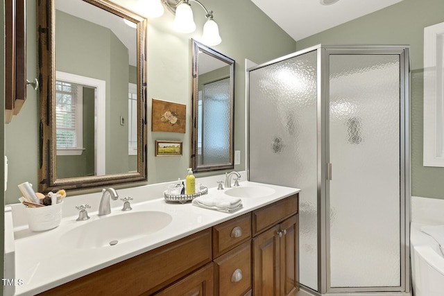 6517 Whitted Rd, Fuquay Varina, NC 27526 - bathroom with a stall shower, double vanity, and a garden tub