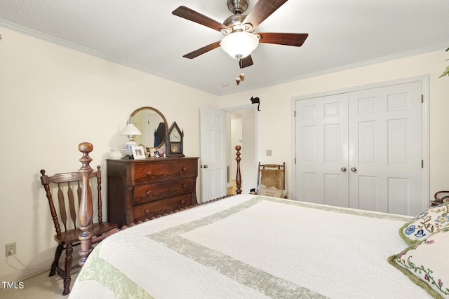6517 Whitted Rd, Fuquay Varina, NC 27526 - carpeted bedroom with a closet, crown molding, baseboards, and a ceiling fan