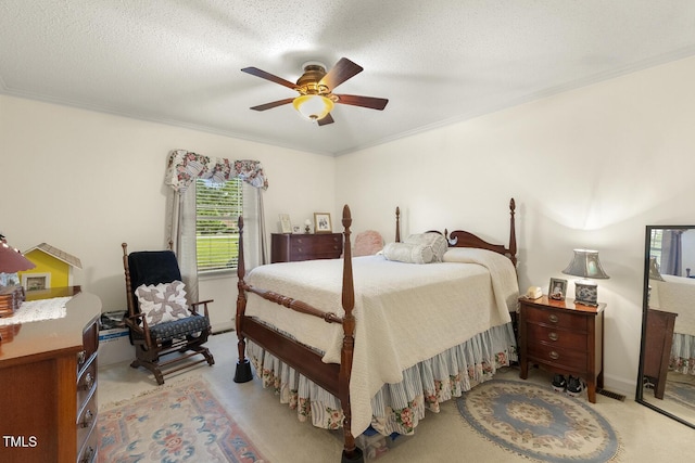 6517 Whitted Rd, Fuquay Varina, NC 27526 - bedroom with light colored carpet, ceiling fan, and a textured ceiling