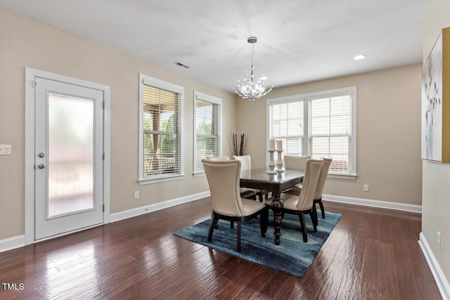 2333 Lantern Walk Ln, Wake Forest, NC 27587 - dining room with a chandelier, baseboards, wood finished floors, and recessed lighting
