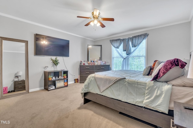 144 Shawnee Dr, Louisburg, NC 27549 - bedroom featuring crown molding, baseboards, carpet flooring, and a ceiling fan