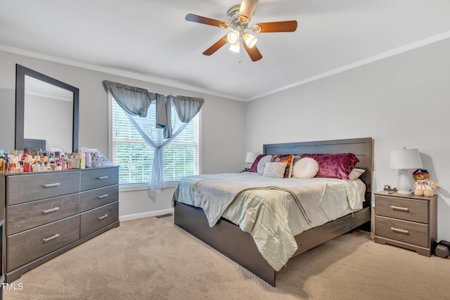 144 Shawnee Dr, Louisburg, NC 27549 - bedroom featuring ornamental molding, light carpet, baseboards, and a ceiling fan