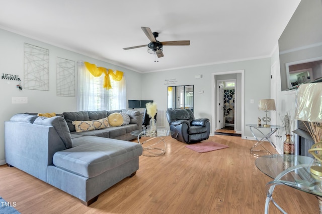 144 Shawnee Dr, Louisburg, NC 27549 - living room with ceiling fan, wood finished floors, and crown molding