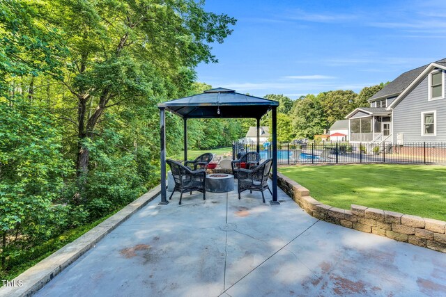227 Paraggi Ct, Clayton, NC 27527 - view of patio / terrace featuring a gazebo and a fire pit