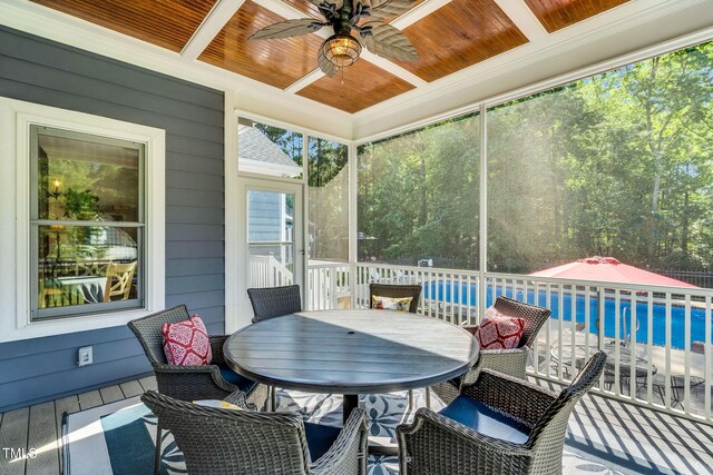 227 Paraggi Ct, Clayton, NC 27527 - sunroom / solarium with ceiling fan and outdoor dining area