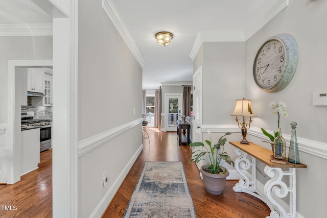 227 Paraggi Ct, Clayton, NC 27527 - hallway featuring ornamental molding and wood finished floors