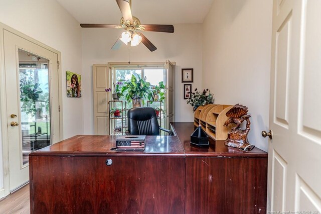 259 Golf Dr, Sanford, NC 27332 - home office with a ceiling fan and light wood finished floors