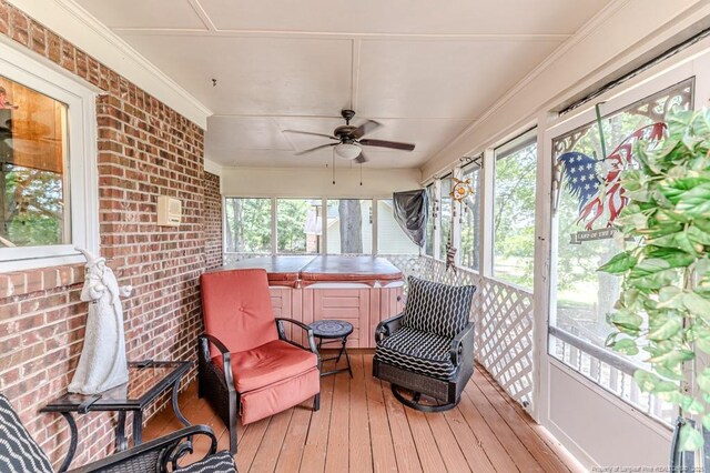 259 Golf Dr, Sanford, NC 27332 - sunroom / solarium with a hot tub, ceiling fan, and plenty of natural light