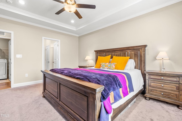 137 Clydes Point Way, Wendell, NC 27591 - carpeted bedroom featuring washer / dryer, ornamental molding, recessed lighting, baseboards, and a raised ceiling