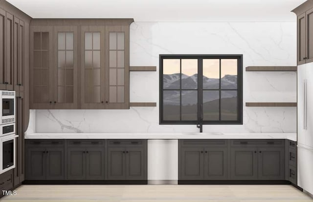 1808 Stream Manor Ct, Wake Forest, NC 27587 - kitchen with open shelves, stainless steel appliances, a sink, and tasteful backsplash