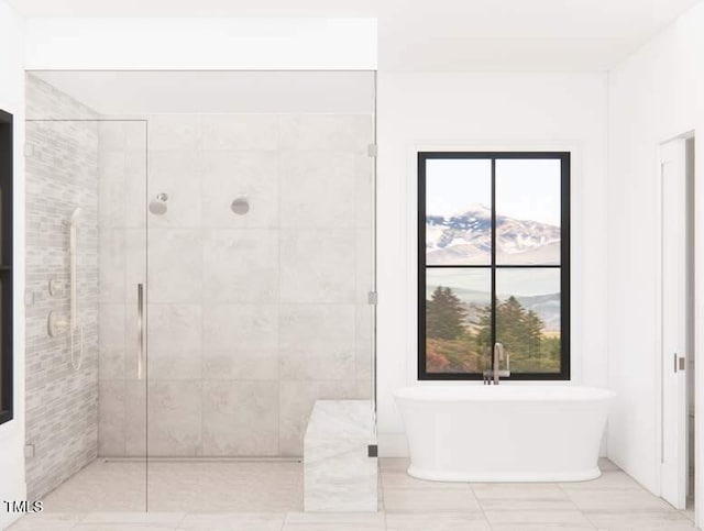 1808 Stream Manor Ct, Wake Forest, NC 27587 - full bath with a freestanding tub, tiled shower, and tile patterned floors