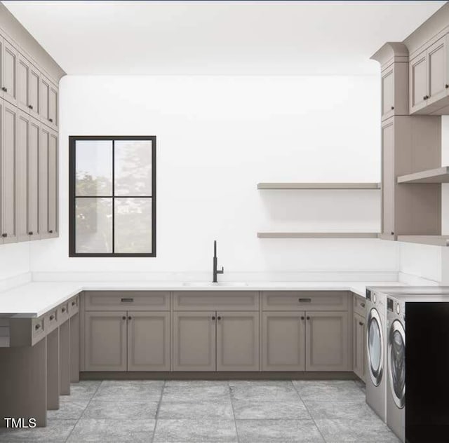 1808 Stream Manor Ct, Wake Forest, NC 27587 - laundry room with independent washer and dryer, cabinet space, and light tile patterned flooring