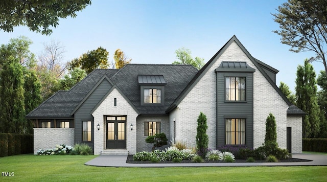 1808 Stream Manor Ct, Wake Forest, NC 27587 - view of front of property featuring a front yard, french doors, and brick siding