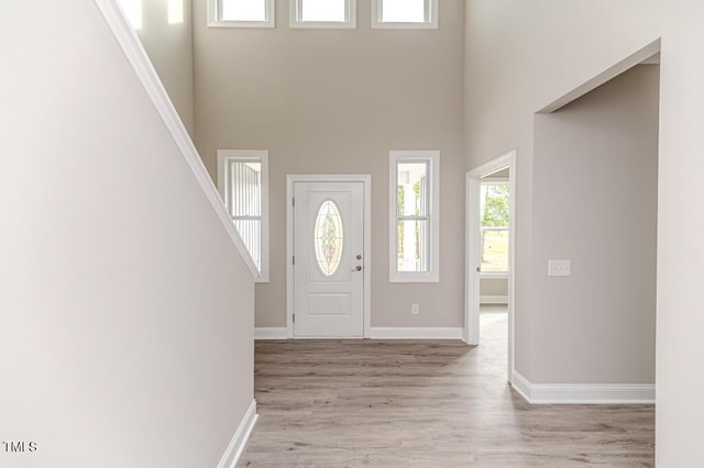 117 Knight Rd, Broadway, NC 27505 - foyer entrance with a high ceiling, light wood finished floors, and baseboards