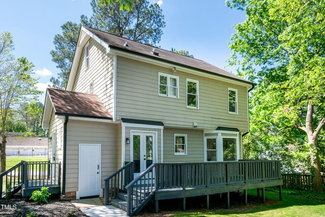 3317 E Jameson Rd, Raleigh, NC 27604 - rear view of house with french doors and a deck