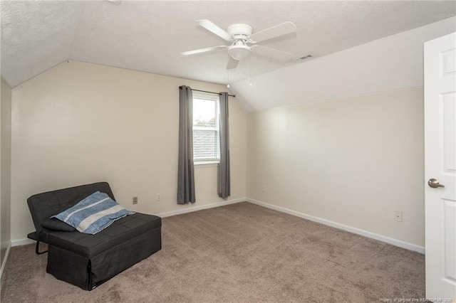 3538 Gables Dr, Fayetteville, NC 28311 - unfurnished room with lofted ceiling, a ceiling fan, carpet, a textured ceiling, and baseboards