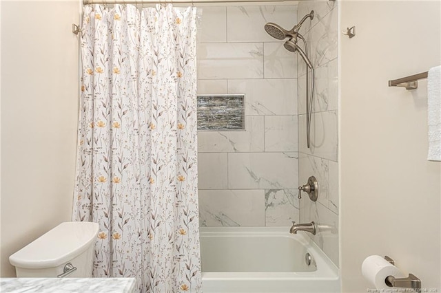 3538 Gables Dr, Fayetteville, NC 28311 - bathroom featuring shower / bath combination with curtain and toilet