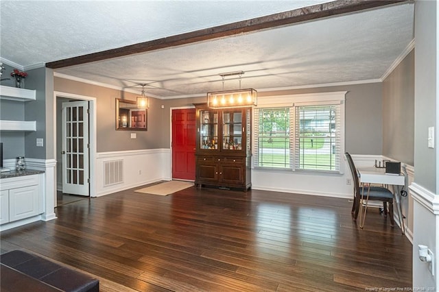 5621 Monks Walk Ct, Fayetteville, NC 28311 - office area with a textured ceiling, dark wood finished floors, crown molding, and a wainscoted wall