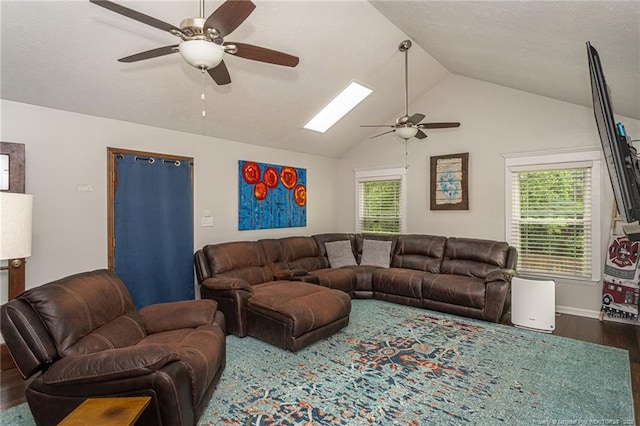 5621 Monks Walk Ct, Fayetteville, NC 28311 - living room with a ceiling fan, dark wood finished floors, and vaulted ceiling