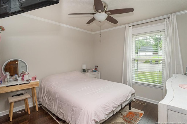 5621 Monks Walk Ct, Fayetteville, NC 28311 - bedroom with dark wood finished floors, crown molding, baseboards, and ceiling fan