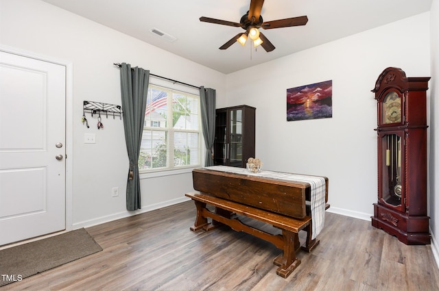 150 Sherrill Place Ln, Garner, NC 27529 - foyer featuring a ceiling fan and wood finished floors