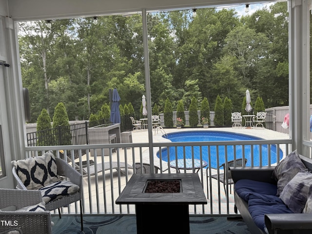 150 Sherrill Place Ln, Garner, NC 27529 - view of swimming pool featuring a fire pit and a patio area