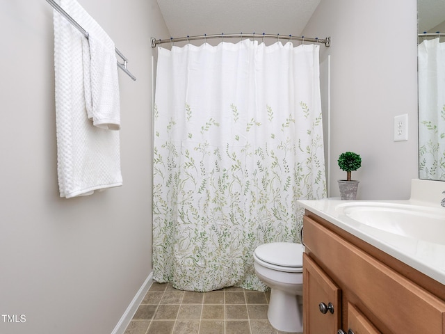 3515 Mountain Brook Cir, Durham, NC 27704 - bathroom with vanity, toilet, a shower with shower curtain, and baseboards