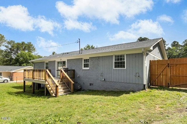 4021 Chaucer Dr, Durham, NC 27705 - rear view of property featuring crawl space, a deck, and stairs
