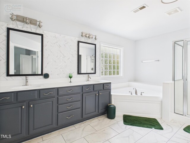 1728 Callandale Ave, Cary, NC 27518 - full bath with a garden tub, a shower stall, double vanity, and marble finish floors