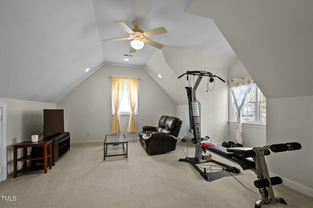 100 Maywood Way, Chapel Hill, NC 27516 - workout area featuring plenty of natural light, lofted ceiling, baseboards, carpet flooring, and recessed lighting