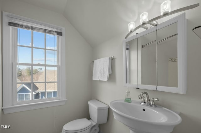 100 Maywood Way, Chapel Hill, NC 27516 - half bathroom featuring a sink, plenty of natural light, toilet, and lofted ceiling
