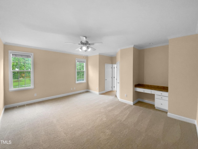 3116 Kirby St, Durham, NC 27713 - unfurnished bedroom featuring light colored carpet, baseboards, crown molding, and ceiling fan