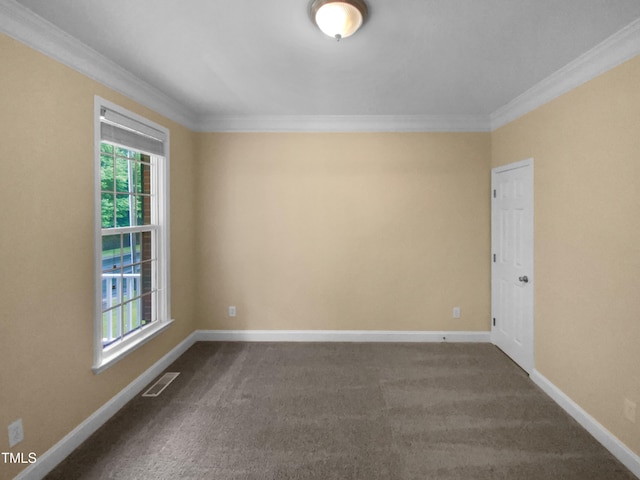 3116 Kirby St, Durham, NC 27713 - empty room with ornamental molding, dark carpet, and baseboards