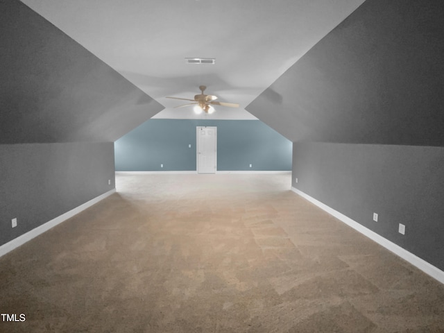 3116 Kirby St, Durham, NC 27713 - bonus room featuring a ceiling fan, carpet flooring, vaulted ceiling, and baseboards