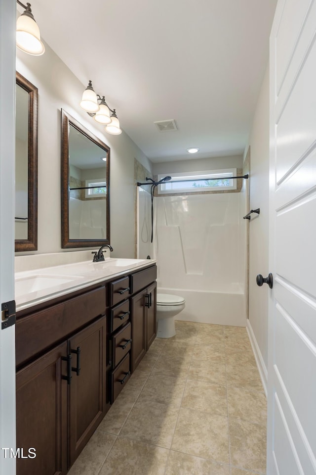 550 Spring Flowers Dr, Cameron, NC 28326 - full bathroom with double vanity, toilet, bathing tub / shower combination, and tile patterned floors