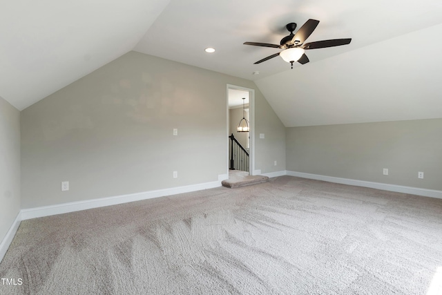 550 Spring Flowers Dr, Cameron, NC 28326 - bonus room featuring lofted ceiling, a ceiling fan, light colored carpet, and baseboards