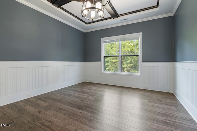550 Spring Flowers Dr, Cameron, NC 28326 - empty room featuring a chandelier, wainscoting, wood finished floors, and crown molding