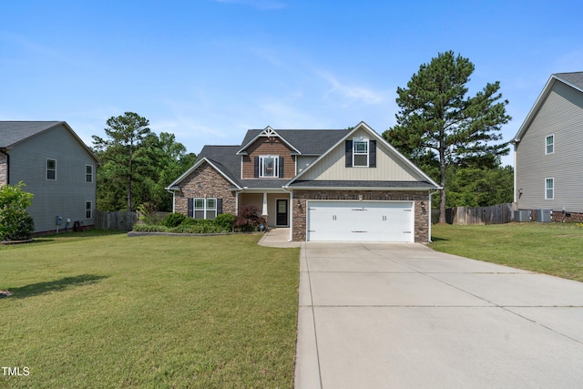 550 Spring Flowers Dr, Cameron, NC 28326 - craftsman-style house featuring concrete driveway, stone siding, and central air condition unit